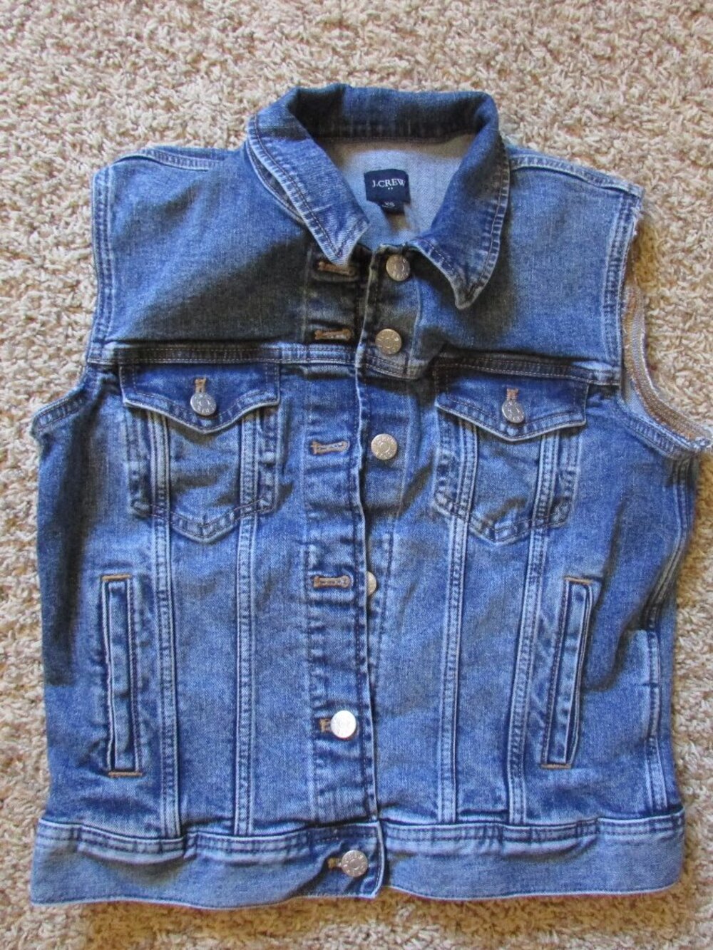 NWOT J.Crew XS Blue Denim Jean Vest Button Front Pockets